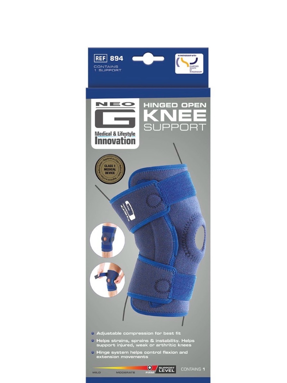 Blue Hinged Open Knee Support - Adjustable Stabilizing Brace